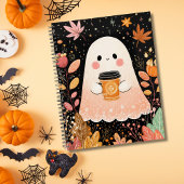 Cute Autumn Ghost with Pumpkin Coffee – Cozy Fall  プランナー手帳