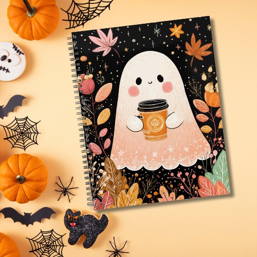 Cute Autumn Ghost with Pumpkin Coffee – Cozy Fall  プランナー手帳