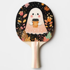 Cute Autumn Ghost with Pumpkin Coffee – Cozy Fall 卓球ラケット