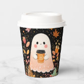 Cute Autumn Ghost with Pumpkin Coffee – Cozy Fall  紙コップ (正面)