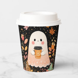 Cute Autumn Ghost with Pumpkin Coffee – Cozy Fall 紙コップ