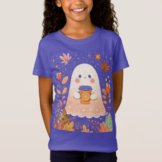 Cute Autumn Ghost with Pumpkin Coffee – Cozy Fall  Tシャツ (正面)