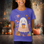 Cute Autumn Ghost with Pumpkin Coffee – Cozy Fall  Tシャツ