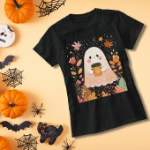 Cute Autumn Ghost with Pumpkin Coffee – Cozy Fall Tシャツ