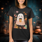 Cute Autumn Ghost with Pumpkin Coffee – Cozy Fall Tシャツ