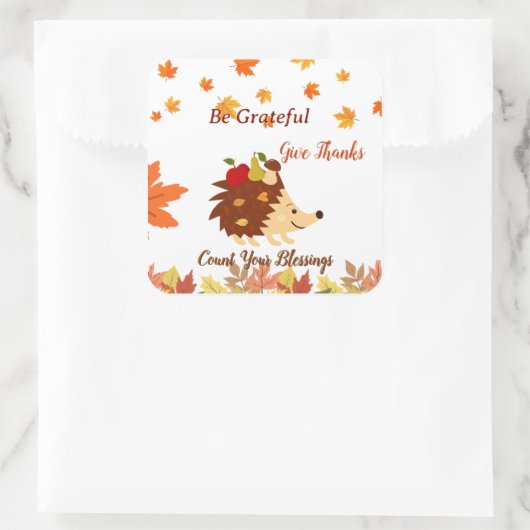 Cute Autumn Hedgehog Fall Harvest Sticker スクエアシール (バッグ)
