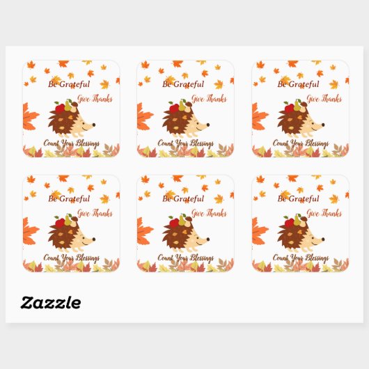 Cute Autumn Hedgehog Fall Harvest Sticker スクエアシール (シート)