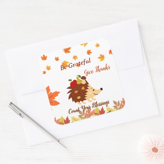 Cute Autumn Hedgehog Fall Harvest Sticker スクエアシール (封筒)