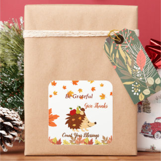 Cute Autumn Hedgehog Fall Harvest Sticker スクエアシール