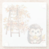 Cute Autumn Hedgehog with Harvest Ladder Illustrat ガラスコースター (裏面)