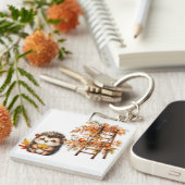 Cute Autumn Hedgehog with Harvest Ladder Illustrat キーホルダー (正面右)