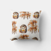 Cute Autumn Hedgehog with Harvest Ladder Illustrat クッション (正面)