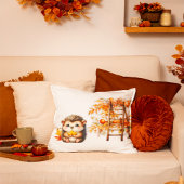 Cute Autumn Hedgehog with Harvest Ladder Illustrat クッション