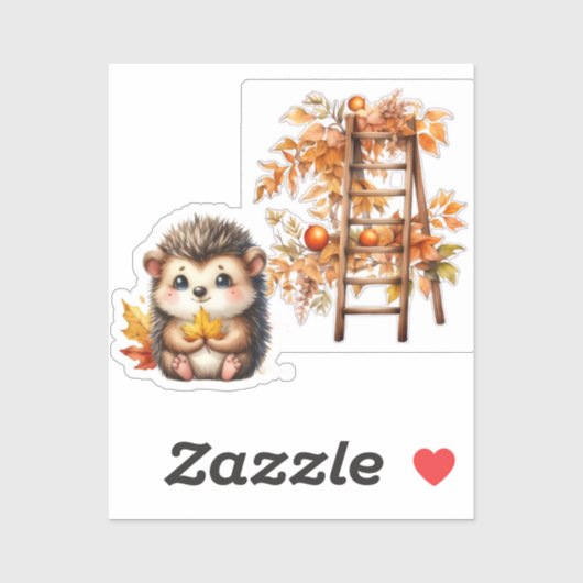 Cute Autumn Hedgehog with Harvest Ladder Illustrat シール (シート)