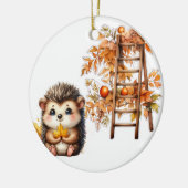 Cute Autumn Hedgehog with Harvest Ladder Illustrat セラミックオーナメント (左)