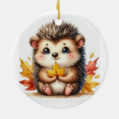 Cute Autumn Hedgehog with Harvest Ladder Illustrat セラミックオーナメント (裏面)