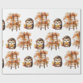 Cute Autumn Hedgehog with Harvest Ladder Illustrat ラッピングペーパー (フラット)