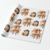 Cute Autumn Hedgehog with Harvest Ladder Illustrat ラッピングペーパー (アンロールド)