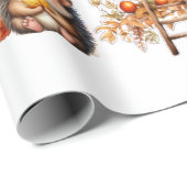 Cute Autumn Hedgehog with Harvest Ladder Illustrat ラッピングペーパー (ロールコーナー)