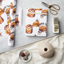 Cute Autumn Hedgehog with Harvest Ladder Illustrat ラッピングペーパー