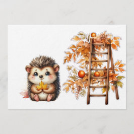 Cute Autumn Hedgehog with Harvest Ladder Illustrat 招待状