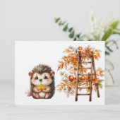 Cute Autumn Hedgehog with Harvest Ladder Illustrat 招待状 (スタンド正面)
