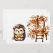 Cute Autumn Hedgehog with Harvest Ladder Illustrat 招待状 (正面/裏面)