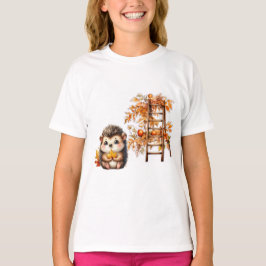 Cute Autumn Hedgehog with Harvest Ladder Illustrat Tシャツ