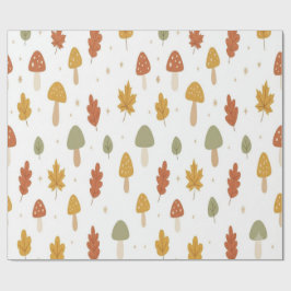 Cute Autumn Mushroom and Leaves Wrapping Paper ラッピングペーパー