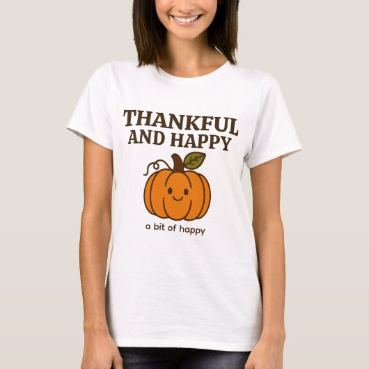 Cute Autumn Pumpkin Doodle “Thankful & Happy” Tシャツ (正面)