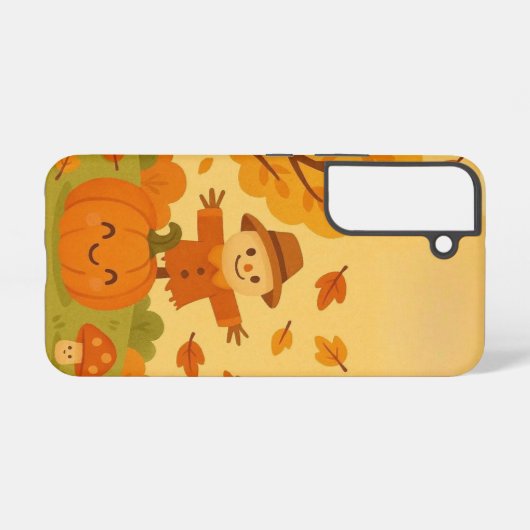 Cute autumn scene with pumpkin and squirrel samsung galaxyケース (裏面横)