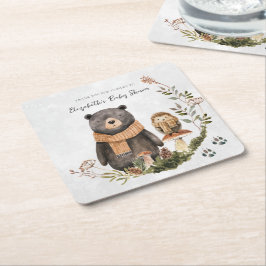 Cute Autumn Woodland | ベビーシャワー スクエアペーパーコースター
