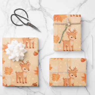 Cute Autumn Woodland Animals Seamless Pattern ラッピングペーパーシート