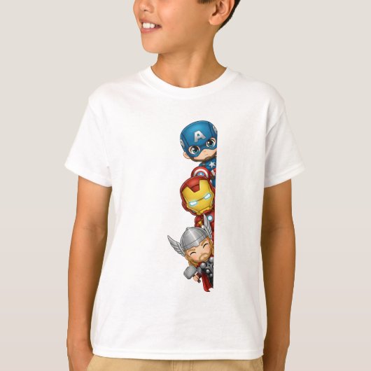 Cute Avangers Super Heroes Peeking Design Tシャツ (正面)
