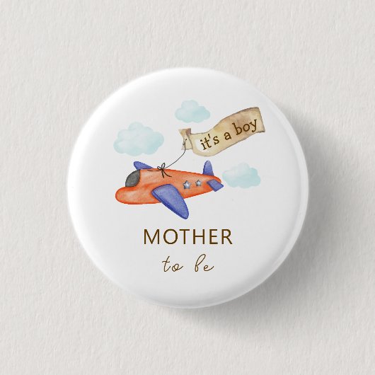 Cute Aviator Airplane Mother To Be Baby Shower  缶バッジ (正面)