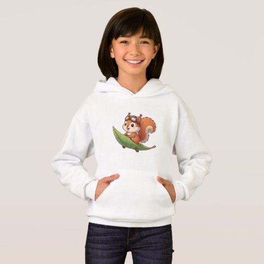 Cute Aviator Squirrel Riding Leaf Skateboard Art (正面フル)