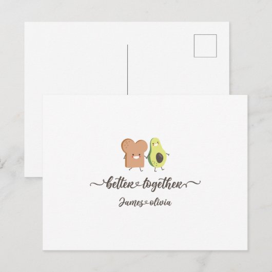 Cute Avocado and Toast Better Together Personalize ポストカード (正面/裏面)