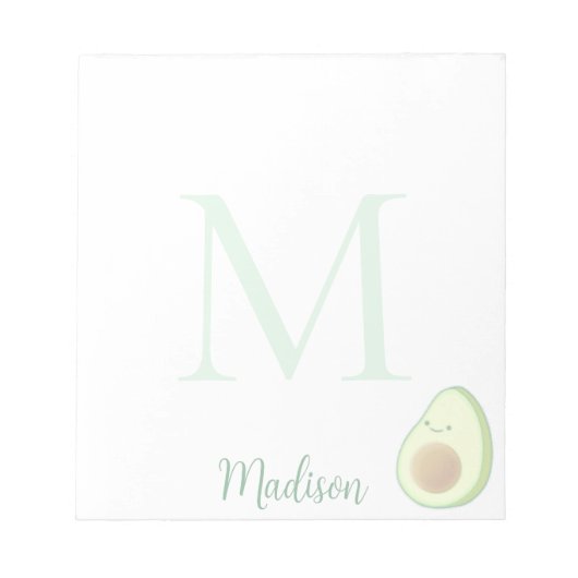 Cute Avocado Custom Name Initial  ノートパッド (正面)
