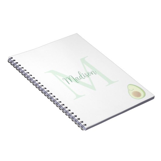 Cute Avocado Custom Name Initial  ノートブック (右側)