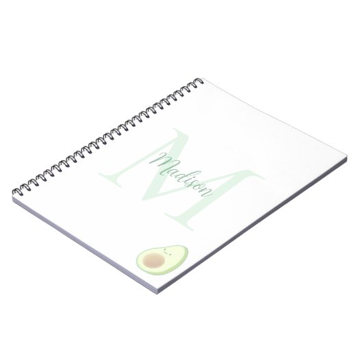 Cute Avocado Custom Name Initial  ノートブック (左側)