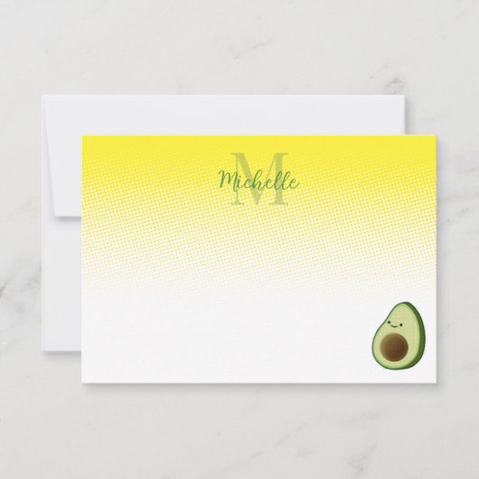 Cute Avocado Drawing Personalized Monogram ノートカード (正面)
