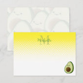 Cute Avocado Drawing Personalized Monogram ノートカード (正面/裏面)