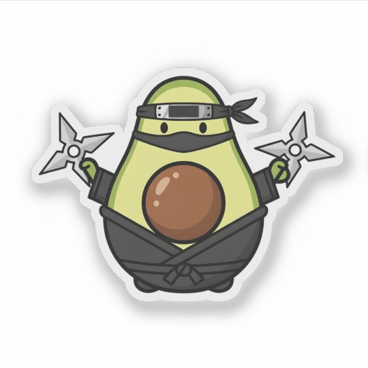 Cute Avocado Ninja Shuriken Warrior Illustration シール (正面)