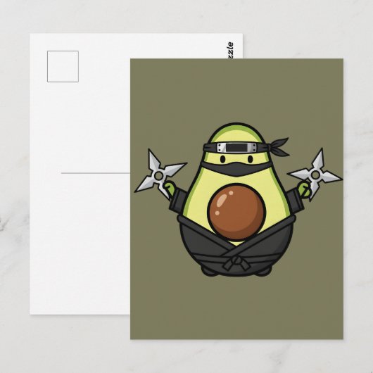 Cute Avocado Ninja Shuriken Warrior Illustration ポストカード (正面/裏面)