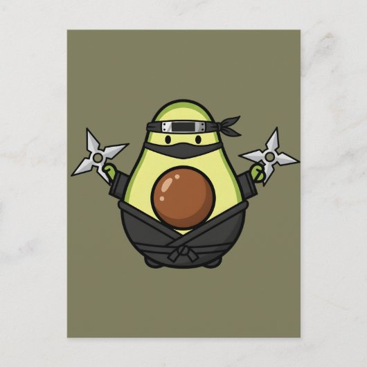 Cute Avocado Ninja Shuriken Warrior Illustration ポストカード (正面)