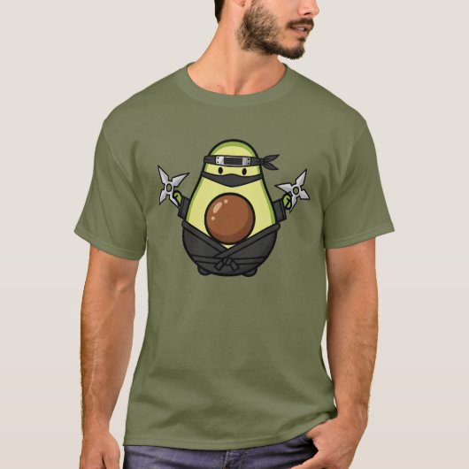 Cute Avocado Ninja Shuriken Warrior Illustration Tシャツ (正面)