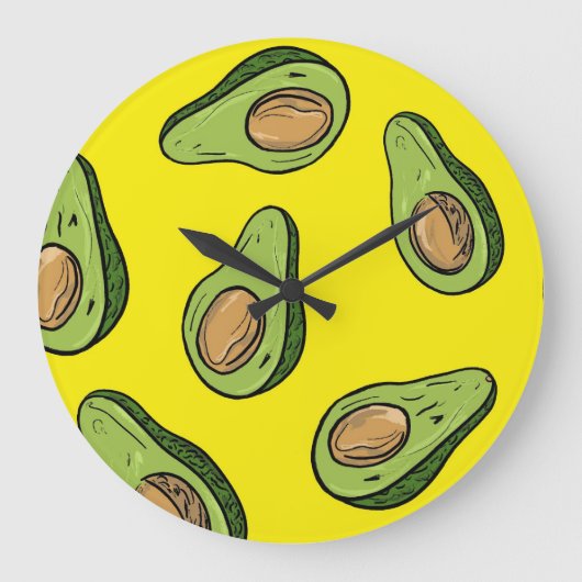 Cute Avocado Pattern Wall Clock - Vibrant ラージ壁時計 (正面)
