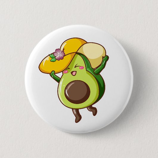 Cute Avocado Pin – Joyful & Happy Vibes 缶バッジ (正面)