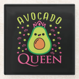Cute Avocado Queen with Heart Keto Girl Cooking  ガラスコースター