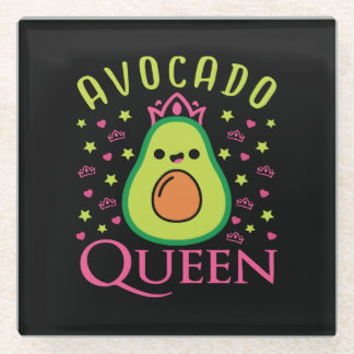 Cute Avocado Queen with Heart Keto Girl Cooking  ガラスコースター